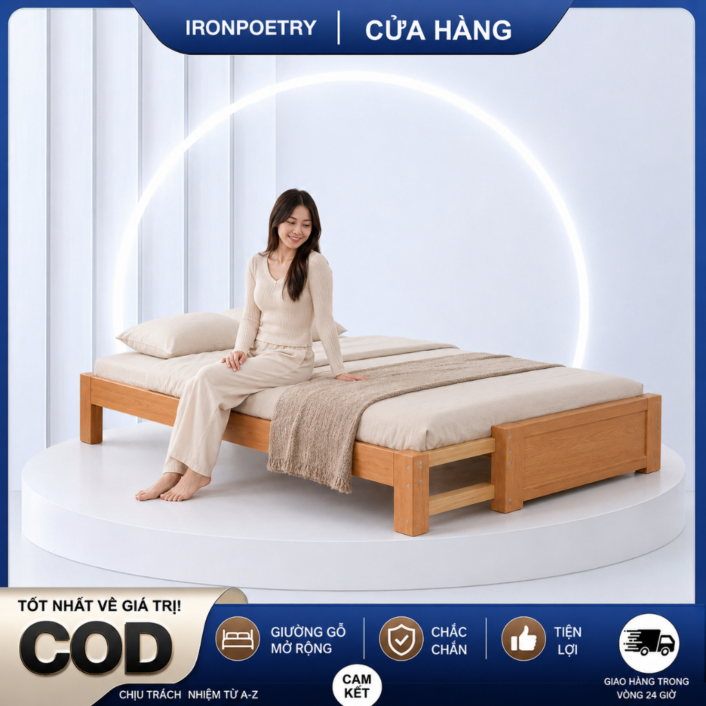 Giường gỗ kéo giãn thu gọn giường thông minh tiết kiệm diện tích cho nhà nhỏ