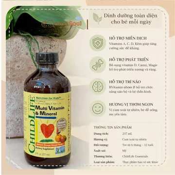 [Bay air] Siro Vitamin tổng hợp ChildLife Multi Vitamin & Mineral 237ml Hương Cam Xoài Dạng Lỏng
