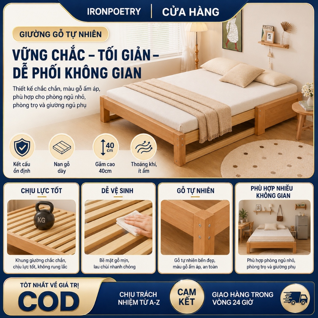 Giường gỗ kéo giãn thu gọn giường thông minh tiết kiệm diện tích cho nhà nhỏ