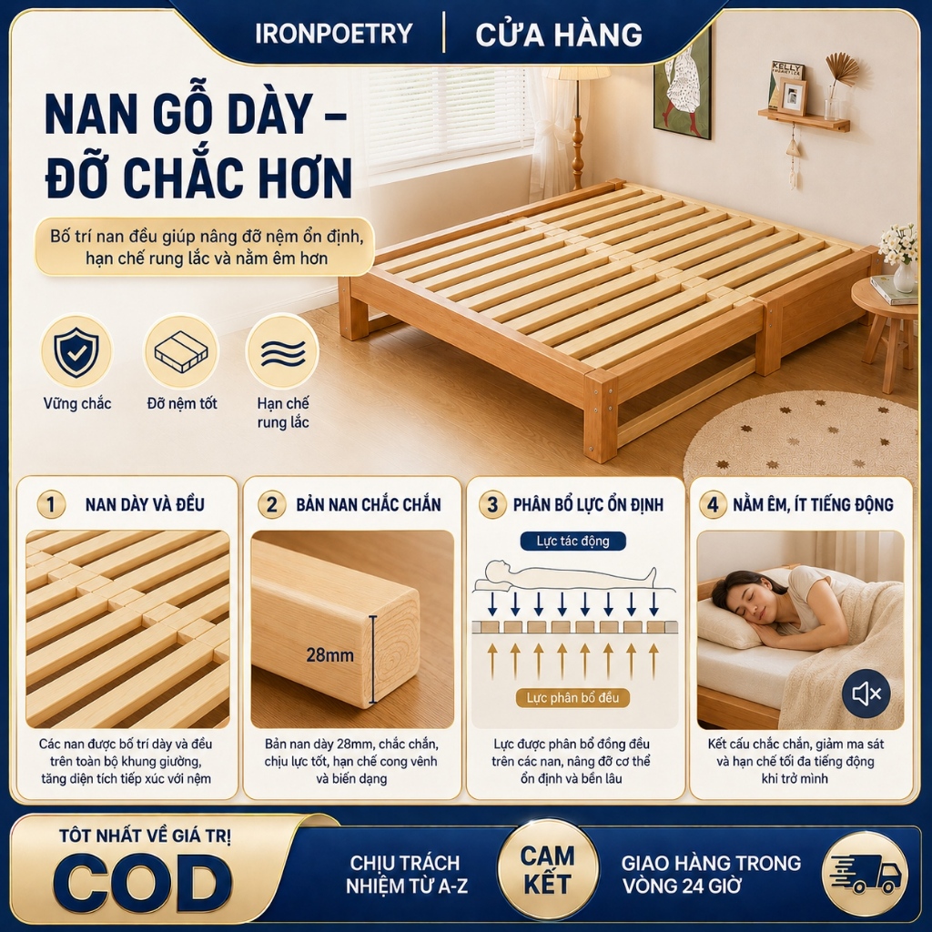Giường gỗ kéo giãn thu gọn giường thông minh tiết kiệm diện tích cho nhà nhỏ