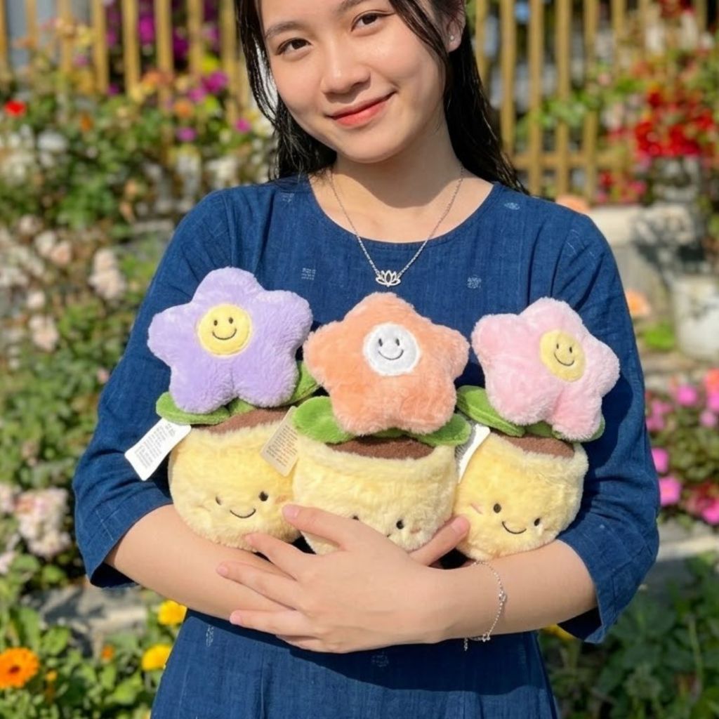 Gấu Bông Chậu Hoa Mặt Smile Vui Vẻ, Thú Bông Chậu Hoa Decor Bàn Học,Làm Việc Quà Tặng Ý Nghĩa Cho Bạn Gái,Bé