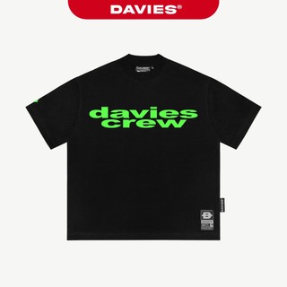 Áo thun rộng đen streetwear nam nữ DAVIES thiết kế hình in chữ xanh neon nổi bật tay ngắn Aether Glow Tee | D-T54-D