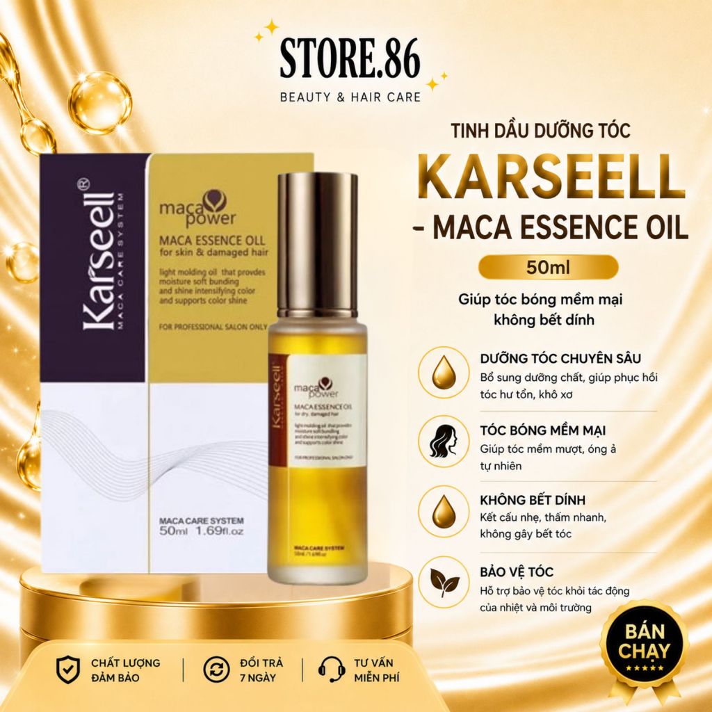 Tinh Dầu Dưỡng Tóc KARSEELL Maca Essence Oil 50ml | Dưỡng Tóc Mềm Mượt, Bóng Khỏe, Không Bết Tóc