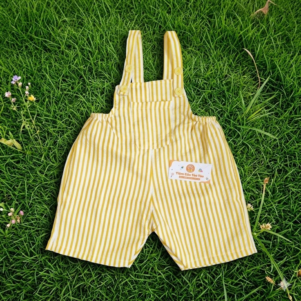 Deal Giảm 10% Mở Bán Sẵn ship -Set Yếm kèm Áo Trắng, Yếm sọc vàng cover Hàn Quốc cho bé trai bé gái từ 7 đến 20kg