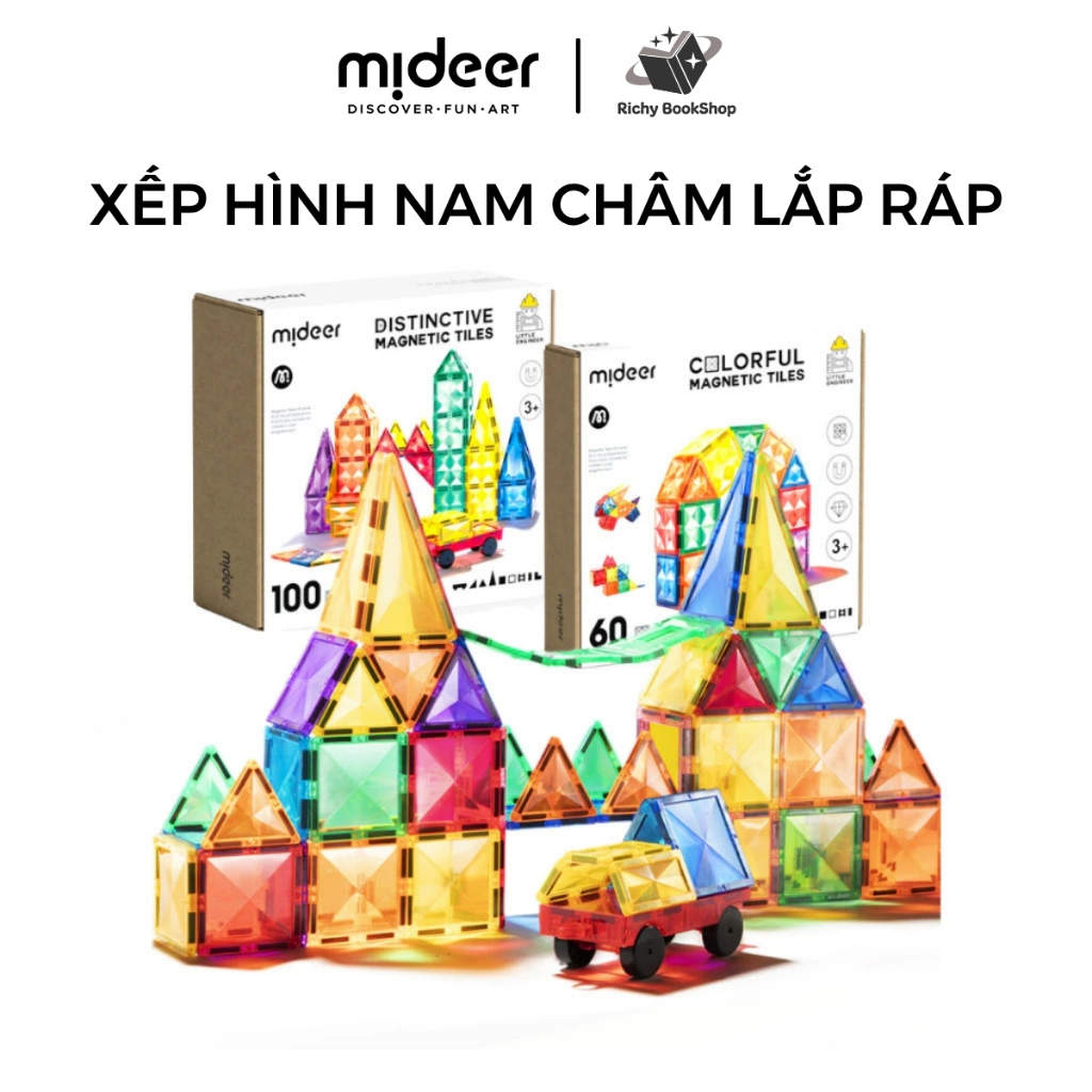 Đồ Chơi Xếp Hình Nam Châm Sắc Màu Phản Chiếu Ánh Sáng - Colorful Magnetic Tiles Mideer