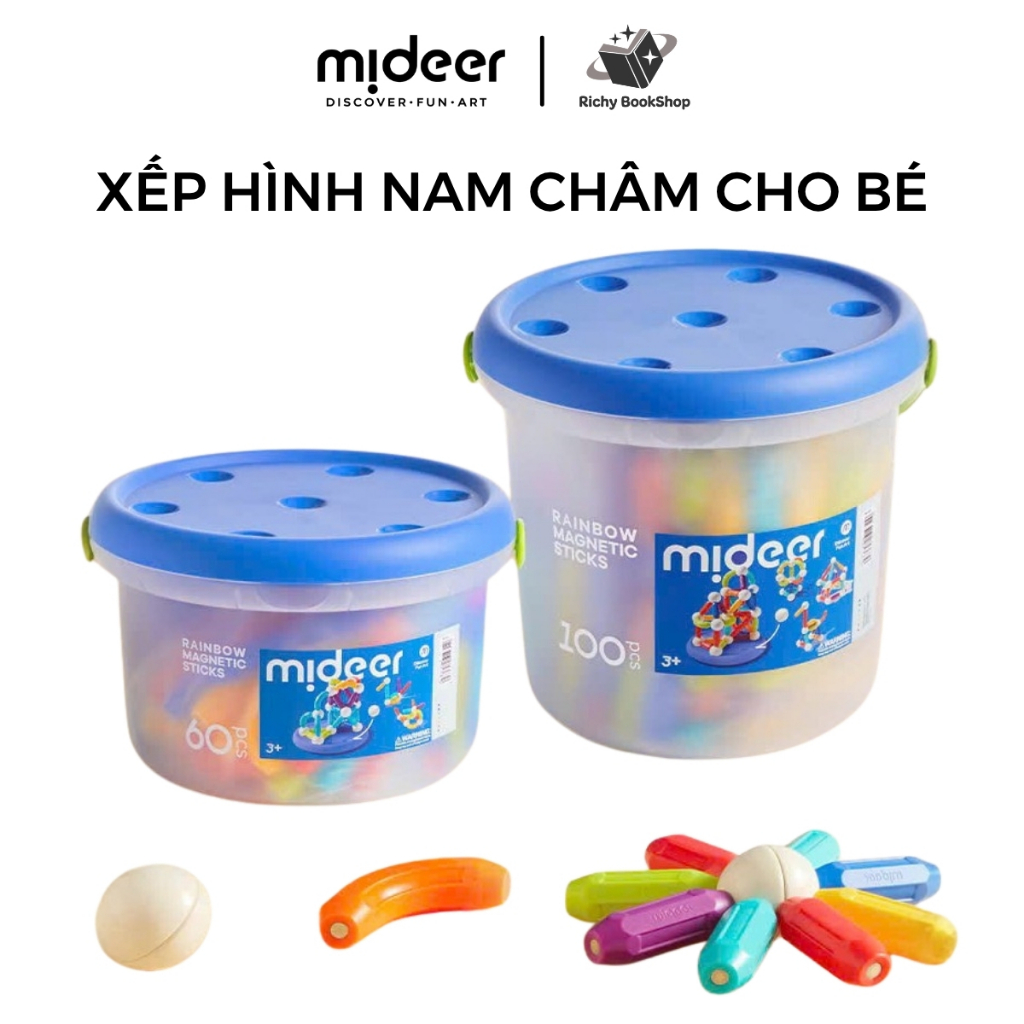 Đồ chơi xếp hình nam châm cho bé Mideer Rainbow Magnetic Building Stick