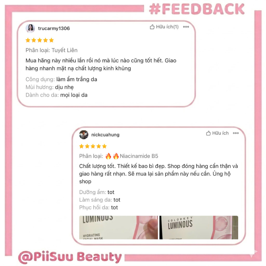 [Combo 5] Mặt nạ giấy Colorkey Luminous Vitamin B5 Facial Mask - Mặt nạ color key cấp ẩm 25ml/miếng