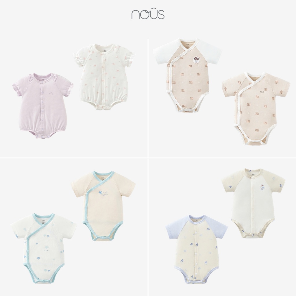 Set 2 bộ Bodysuit cộc tay Nous đủ size, họa tiết cho bé yêu