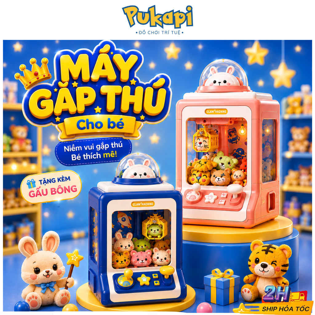 Máy Gắp Thú Mini Gắp Thú Bông Máy Gắp Thú Bông Mini Đồ Chơi Máy Gắp Thú Bông Máy Gắp Gấu - Đồ Chơi Cho Bé PUKAPI