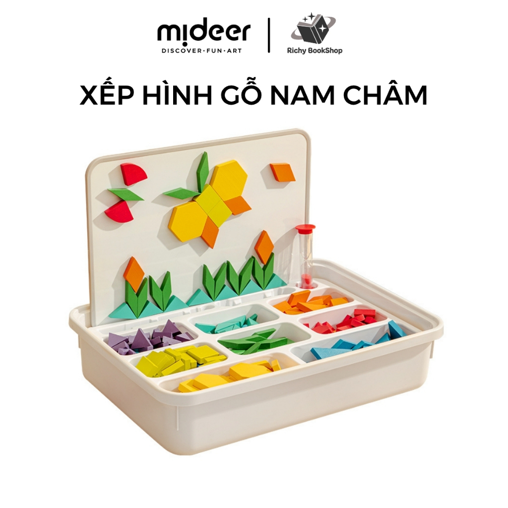 Xếp hình Tangram nam châm sáng tạo Mideer Magnetic Geometry Blocks 250pcs tặng kèm bảng từ