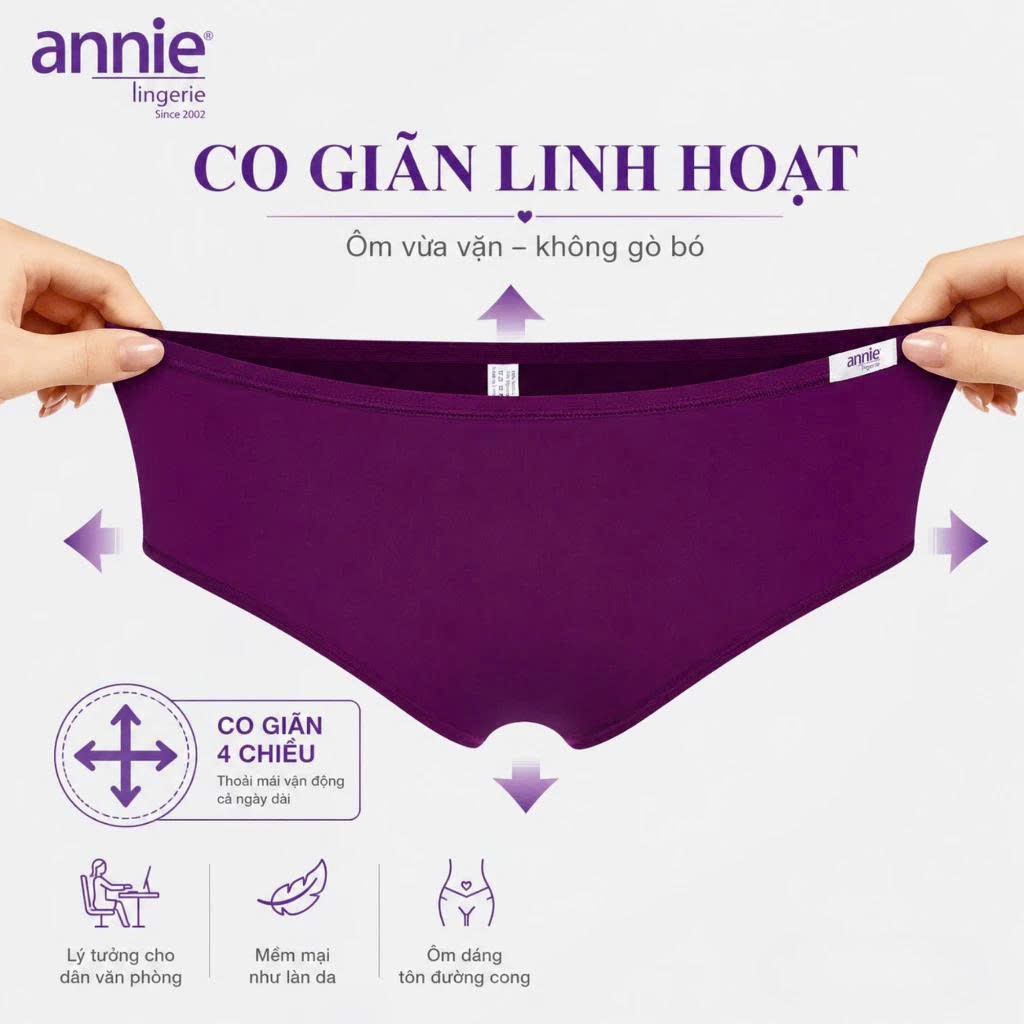 Combo 5 quần lót nữ thun lạnh lưng cao annie QE4535 mềm mại, thoáng mát, vải lót cotton thấm hút