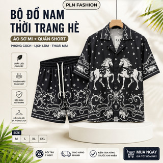 bộ cộc tay nam in họa tiết 3d mặc mùa hè cực đẹp, áo sơ mi đi biển form rộng chất lụa thoáng mát PLN