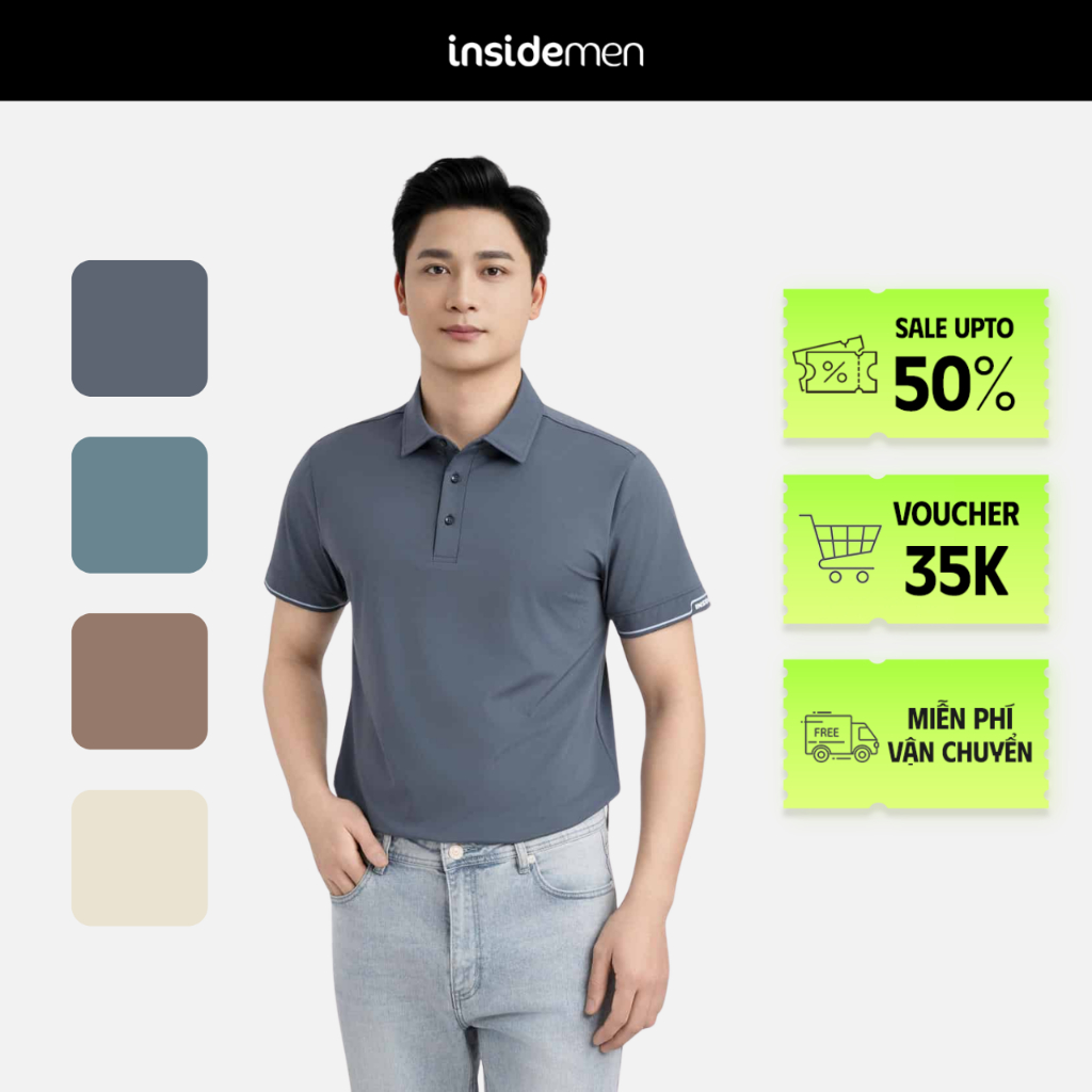 Áo Polo Nam INSIDEMEN Họa Tiết Kẻ Nam Tính Cao Cấp Ngắn Tay Giặt Vải Mái Cực Sang Trọng IPS078MAH0