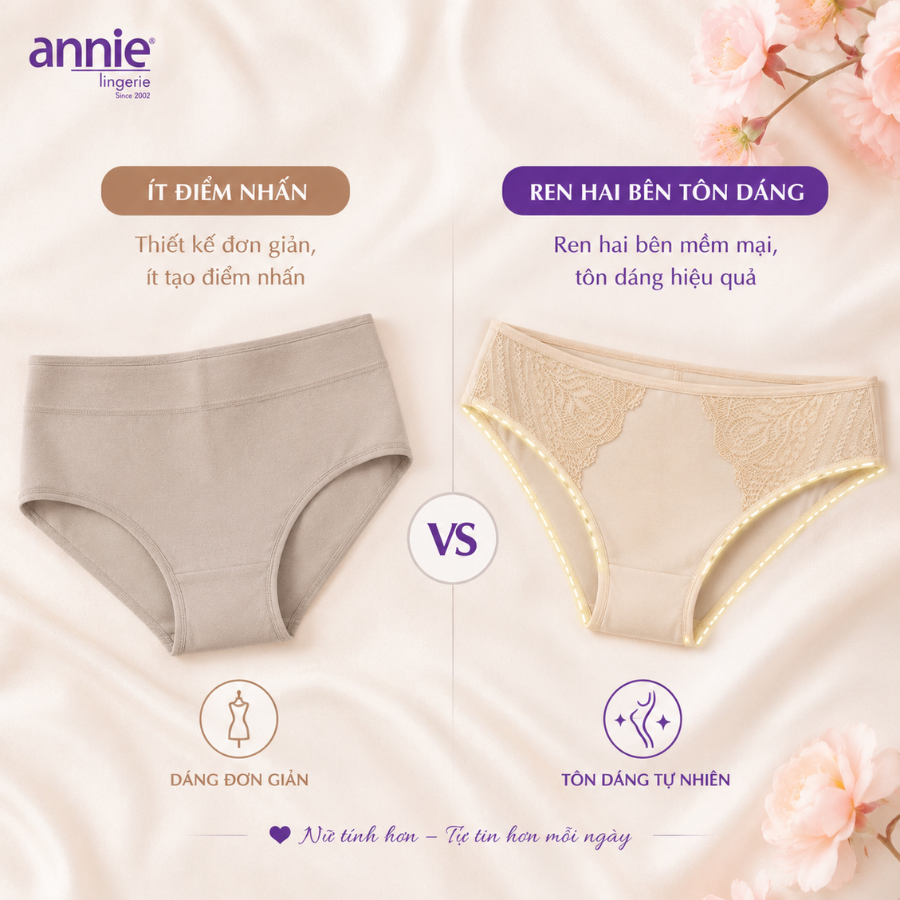 Quần lót nữ cao cấp không viền annie QE 2179 không vết hằn, co giãn 4 chiều, lưng trung thoáng mát