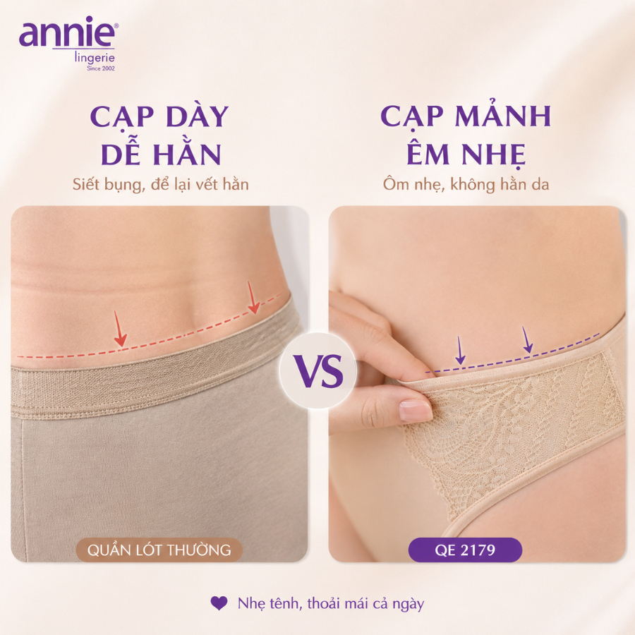 Quần lót nữ cao cấp không viền annie QE 2179 không vết hằn, co giãn 4 chiều, lưng trung thoáng mát