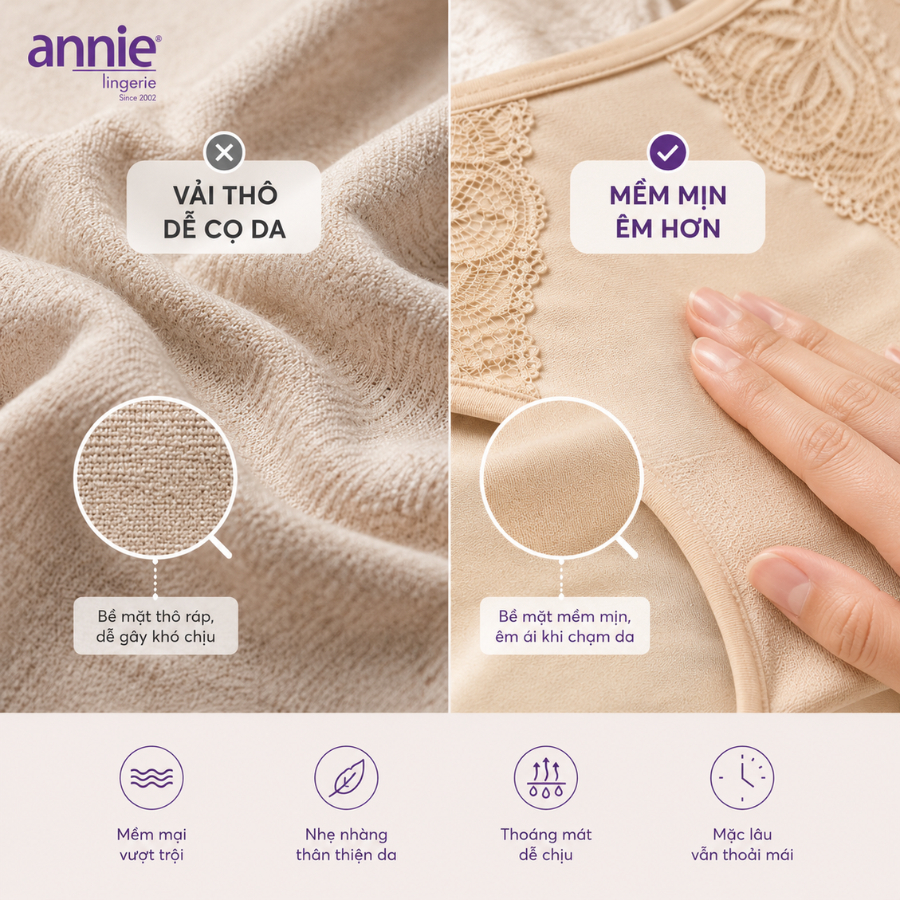 Quần lót nữ cao cấp không viền annie QE 2179 không vết hằn, co giãn 4 chiều, lưng trung thoáng mát