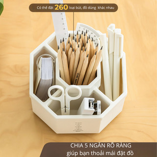 Hộp Đựng Bút 5 Ngăn LoviOffice 2659 Tích Hợp Đế Xoay Thông Minh - Khay Cắm Văn Phòng Phẩm Tiết Kiệm Diện Tích