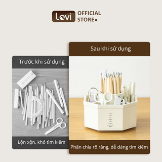 Hộp Đựng Bút 5 Ngăn LoviOffice 2659 Tích Hợp Đế Xoay Thông Minh - Khay Cắm Văn Phòng Phẩm Tiết Kiệm Diện Tích