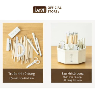 Hộp Đựng Bút 5 Ngăn LoviOffice 2659 Tích Hợp Đế Xoay Thông Minh - Khay Cắm Văn Phòng Phẩm Tiết Kiệm Diện Tích