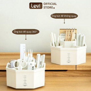 Hộp Đựng Bút 5 Ngăn LoviOffice 2659 Tích Hợp Đế Xoay Thông Minh - Khay Cắm Văn Phòng Phẩm Tiết Kiệm Diện Tích