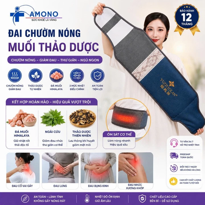 Đai Chườm Nóng Muối Thảo Dược Racing- Túi Chườm Đá Muối Ngải cứu Cắm Điện - Túi chườm đá muối-Cao cấp