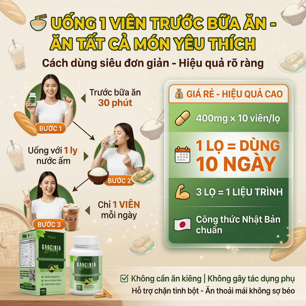 TWANY x SAUSANDO Viên Uống Garcinia Đậu Trắng Hỗ Trợ Quản Lý Carb Kiểm Soát Vóc Dáng