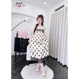 Đầm ngủ 2 dây thiết kế viền ren ngực in họa tiết xinh xắn (DB59)
