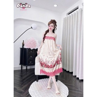 Đầm ngủ 2 dây thiết kế viền ren ngực in họa tiết xinh xắn (DB59)