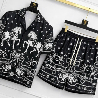 bộ cộc tay nam in họa tiết 3d mặc mùa hè cực đẹp, áo sơ mi đi biển form rộng chất lụa thoáng mát PLN