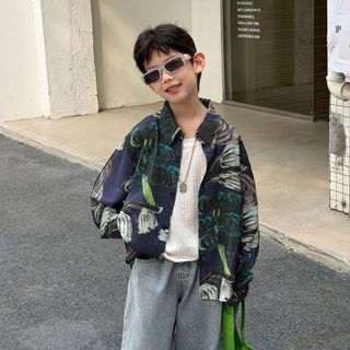 Áo Sơ Mi Bé Trai Dài Tay Tím Họa Tiết Hoa Lá Xanh Mellow Duck (4-13 Tuổi) - Hàn Quốc B2603011
