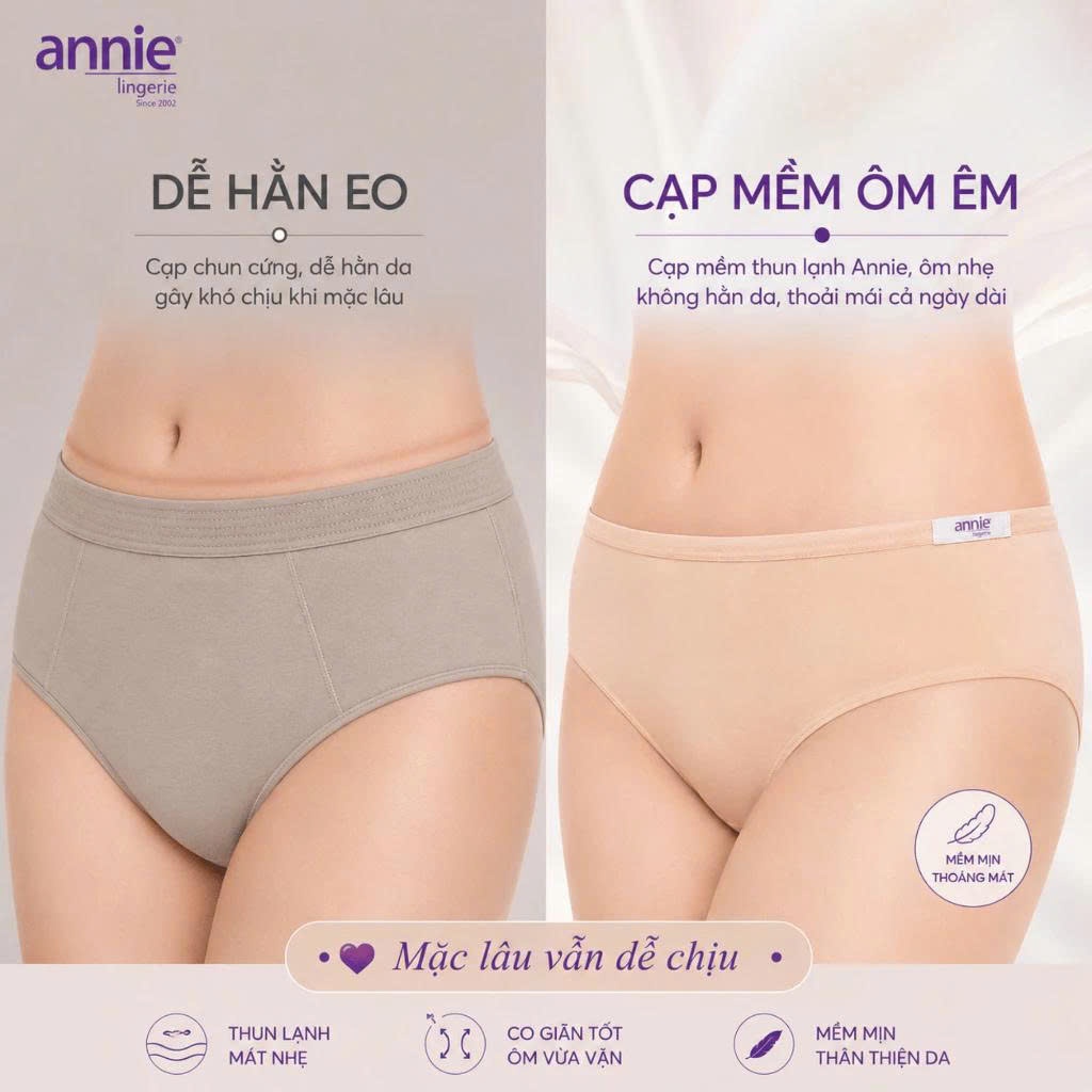 Quần lót nữ trơn thun lạnh, lưng thấp cao cấp annie 4534 ôm sát cơ thể, trẻ trung, mềm mịn