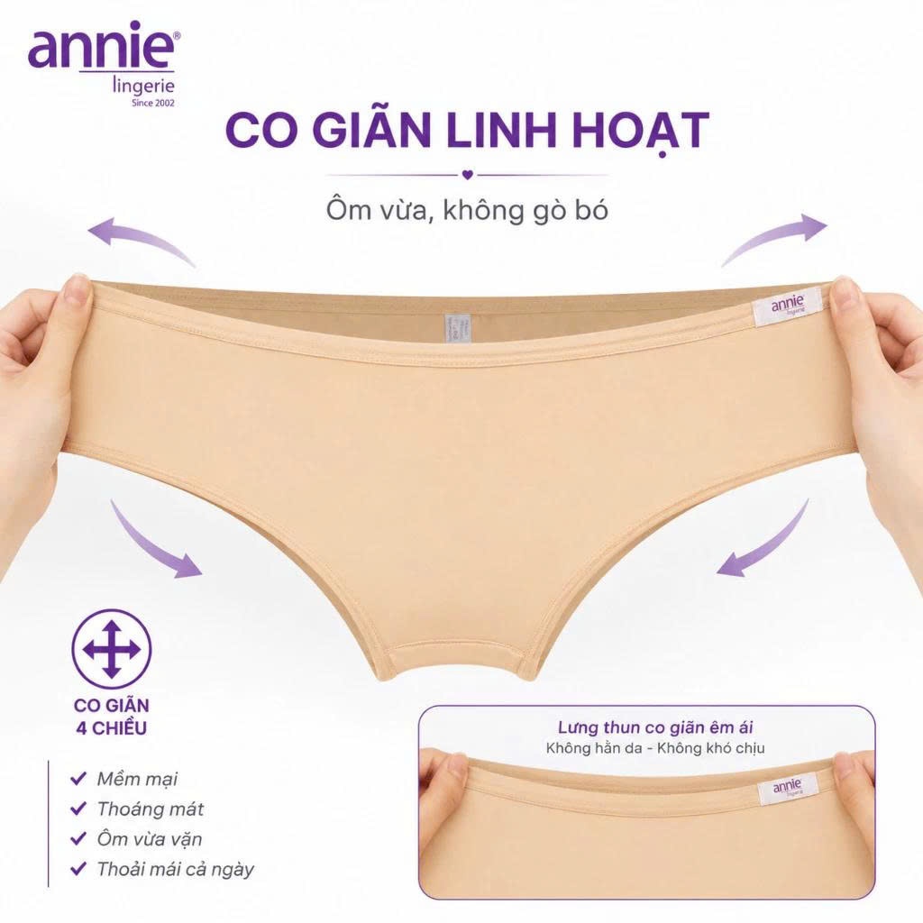 Quần lót nữ trơn thun lạnh, lưng thấp cao cấp annie 4534 ôm sát cơ thể, trẻ trung, mềm mịn