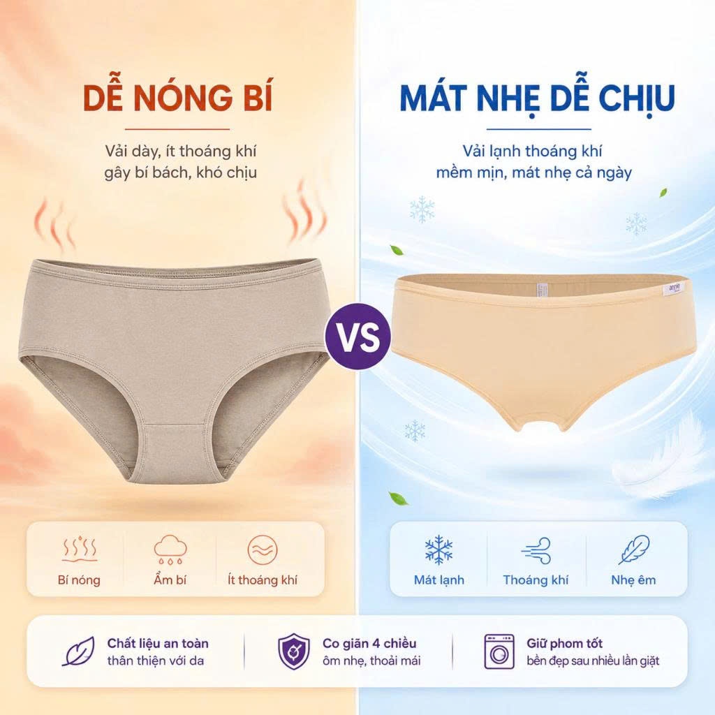 Quần lót nữ trơn thun lạnh, lưng thấp cao cấp annie 4534 ôm sát cơ thể, trẻ trung, mềm mịn
