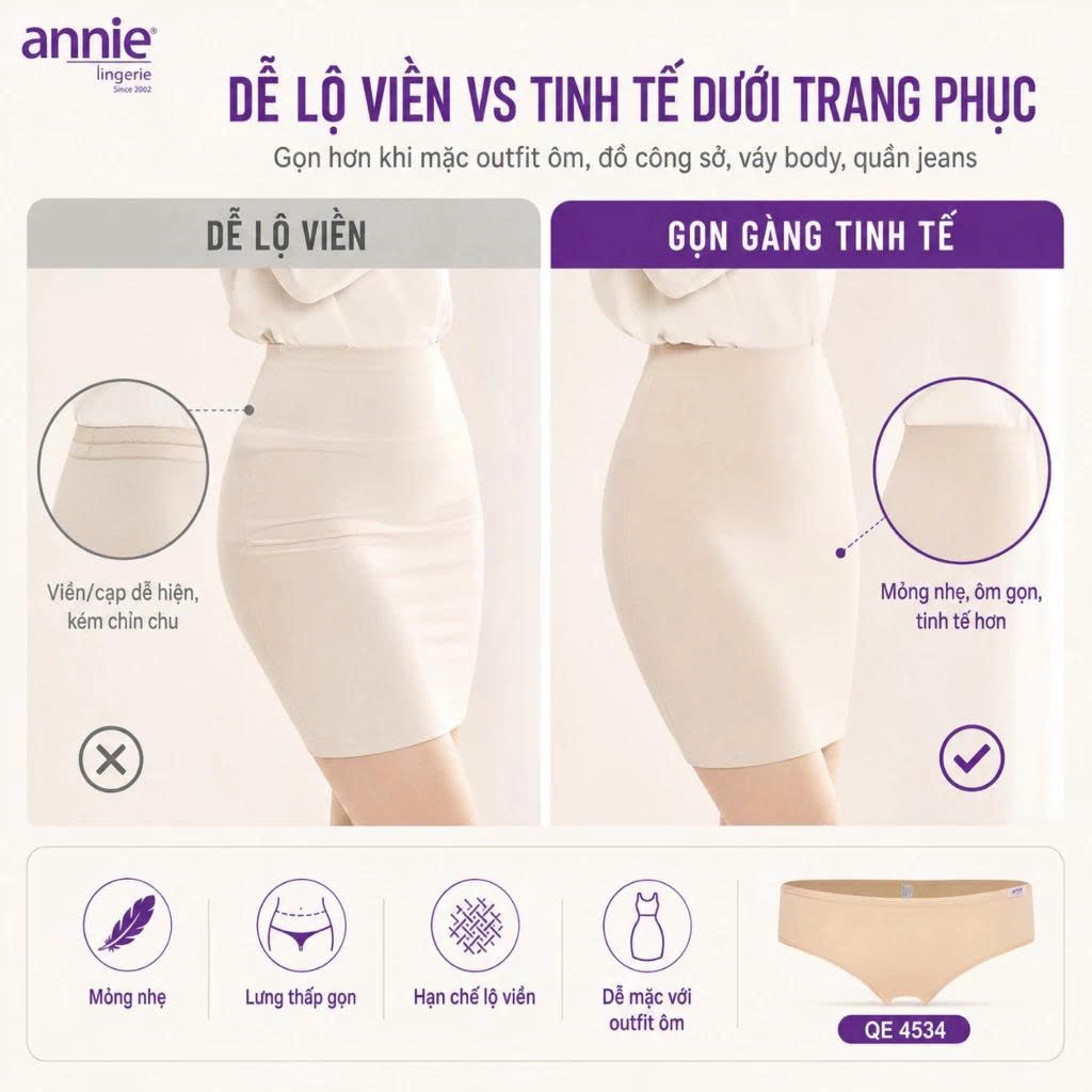 Combo 3 quần lót nữ trơn thun lạnh, lưng thấp cao cấp annie 4534 ôm sát cơ thể, không cấn,mềm mịn