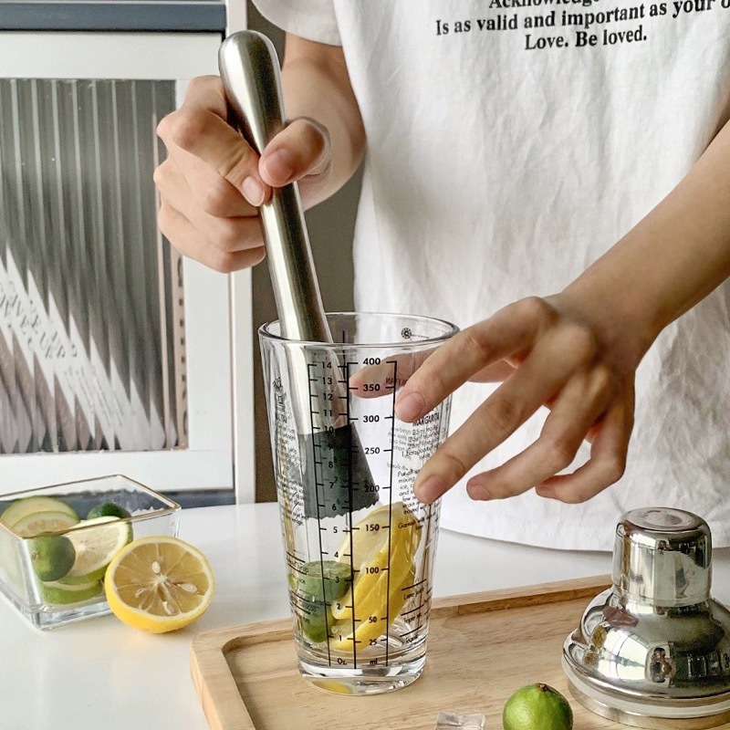 [Hàng hóa giao ngay] Chày dầm pha chế inox 25cm Đầu Nhựa Chống Mòn, Dụng Cụ Bartender Chuyên Nghiệp, Kích Thước