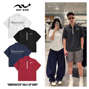 Áo Sơ Mi Boxy Nam Nữ Ngắn Tay UNDERHATED Cổ Khóa Kéo Vải Tuytsi Kẻ Sọc Unisex ARTGOD HMA108