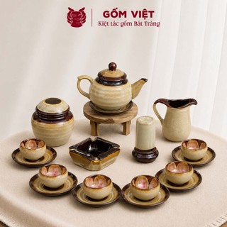 Bộ ấm chén men hỏa biến dáng quả hồng, dung tích 360ml cao cấp - Gốm sứ Bát Tràng - Gốm Việt