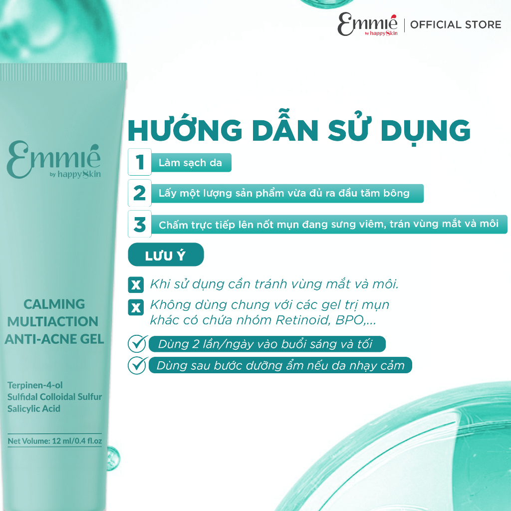 NEW 01 Tuýp Gel Làm dịu da Cải thiện mụn đa tác động CALMING MULTIACTION ANTI-ACNE 12ml Emmie by Happyskin