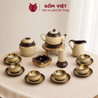 Bộ ấm chén men hỏa biến dáng quả đào, dung tích 360ml cao cấp - Gốm sứ Bát Tràng - Gốm Việt