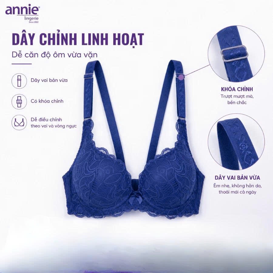 Áo ngực ren 3 móc tạo dáng lưng thon annie Bra 8140, mút dày nâng ngực gợi cảm,sang trọng,thoáng mát