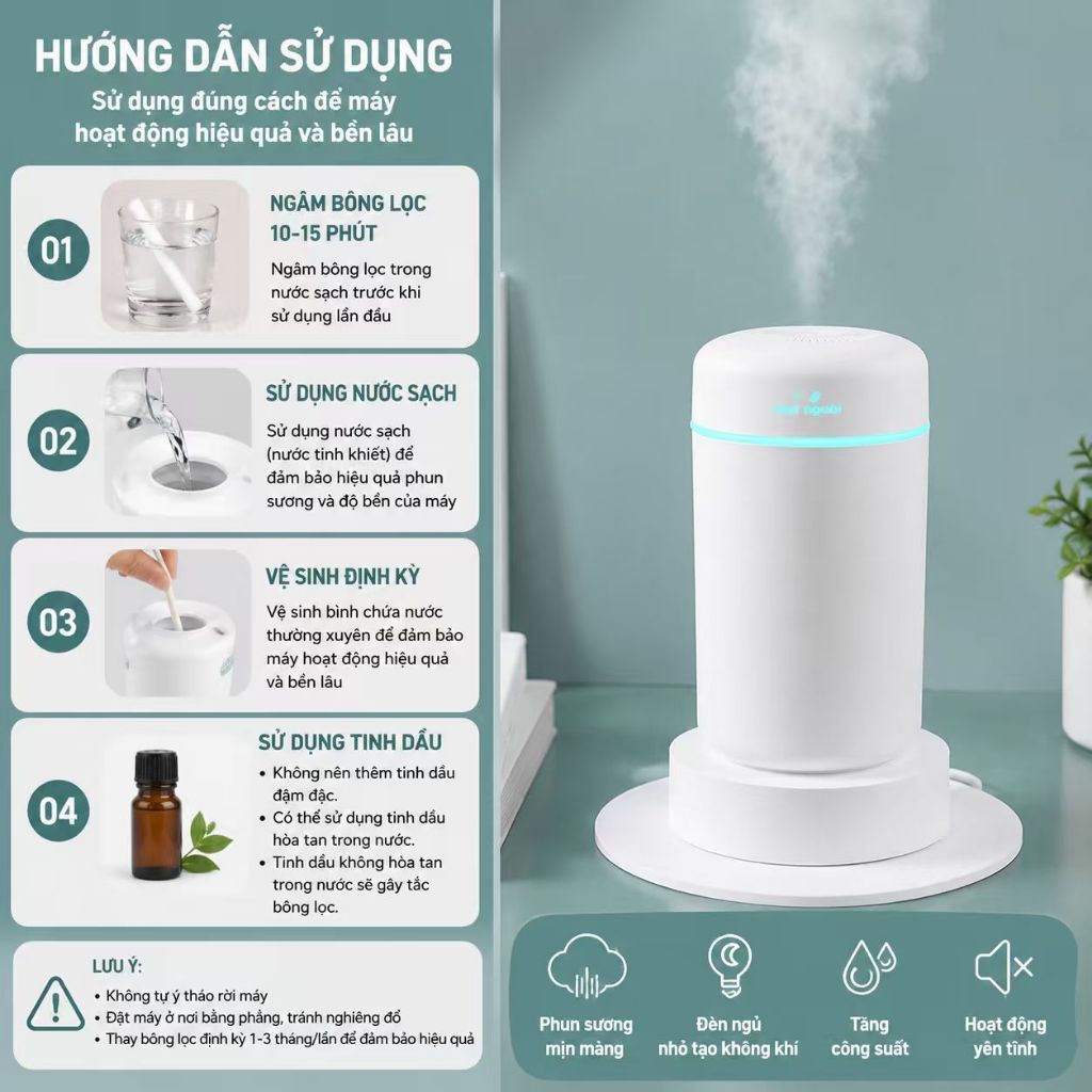 Máy Xông Tinh Dầu Máy Tạo Độ Ẩm Máy Khuếch Tán Tinh Dầu Phun Sương Mini Xe Hơi Gia Dụng Đèn LED Yên Tĩnh