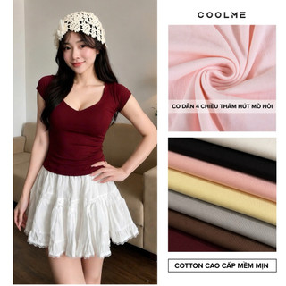Áo thun cổ tim ôm body nữ không viền may cổ v 2 lớp tay ngắn fit dáng chất cotton mịn mặc hè-G08