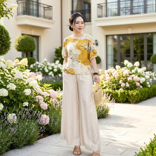 Set Bộ Đồ Trung Niên Cao Cấp Cho Mẹ Form Rộng, Áo Tay Lỡ, Quần Suông Co Giãn Thoải Mái Thoáng Mát - Anh Thư Shop (AT14)