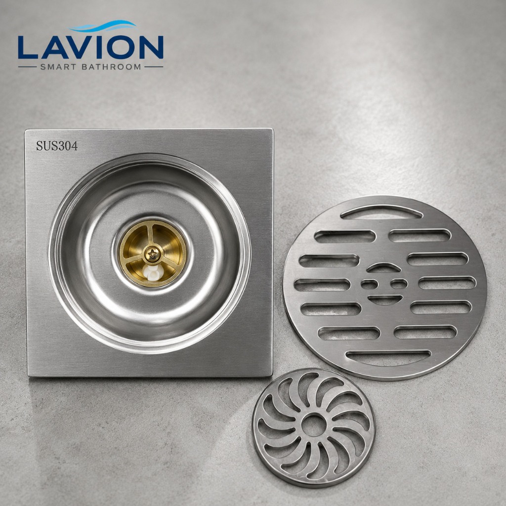 PHỄU THOÁT SÀN INOX 304 CHỐNG HÔI, CHỐNG CÔN TRÙNG – KÍCH THƯỚC 12x12 & 15x15