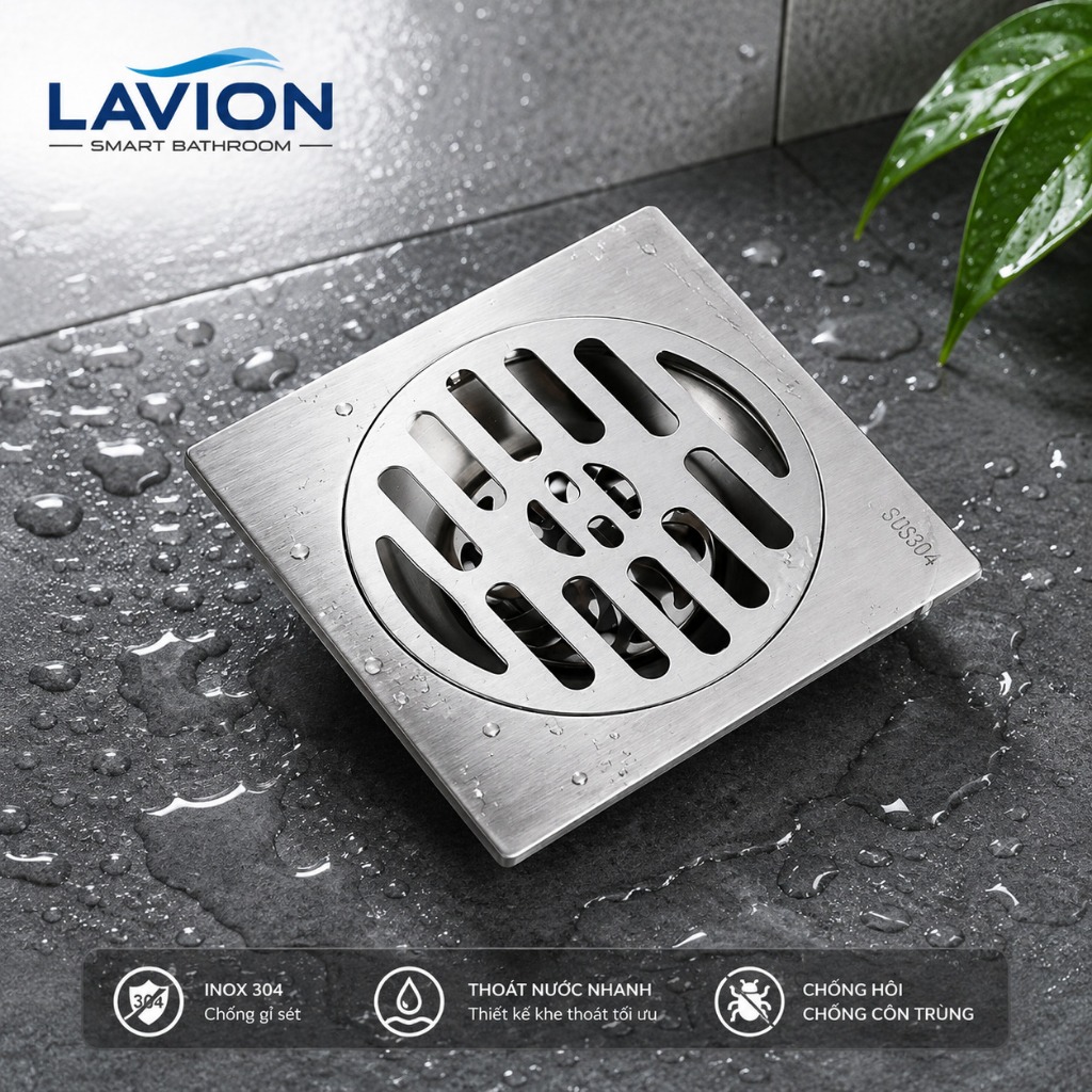 PHỄU THOÁT SÀN INOX 304 CHỐNG HÔI, CHỐNG CÔN TRÙNG – KÍCH THƯỚC 12x12 & 15x15