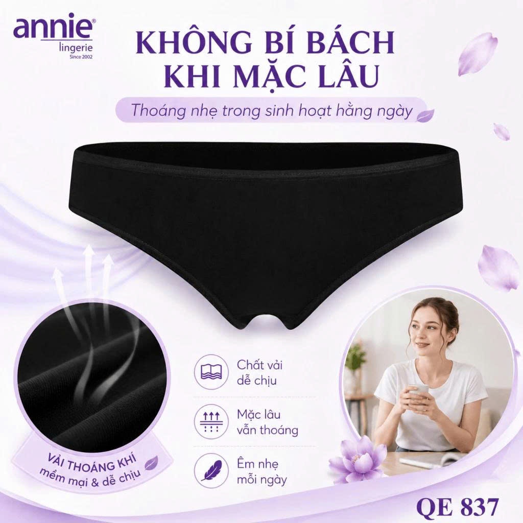 Quần lót nữ trơn vải cotton annie QE837 form basic trẻ trung năng động, thoáng mát