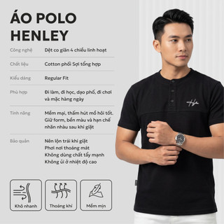 Áo Polo Henley Nam Hydra Vải Cá Sấu