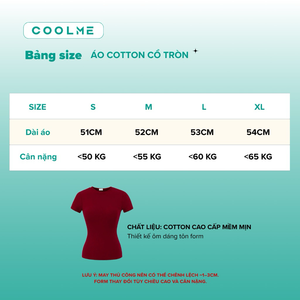 Áo thun ôm body nữ trơn fit dáng baby tee tay ngắn cổ tròn chất cotton mịn co giãn tốt Coolme -G06 | BigBuy360 - bigbuy360.vn