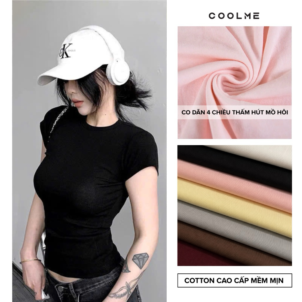 Áo thun ôm body nữ trơn fit dáng baby tee tay ngắn cổ tròn chất cotton mịn co giãn tốt Coolme -G06 | BigBuy360 - bigbuy360.vn