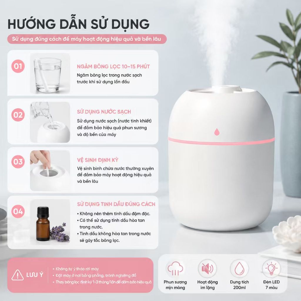 Máy Xông Tinh Dầu Máy Tạo Độ Ẩm Phun Sương Mini Hình Giọt Nước USB Đèn Nền Đa Sắc Êm Ái Hỗ Trợ Sỉ